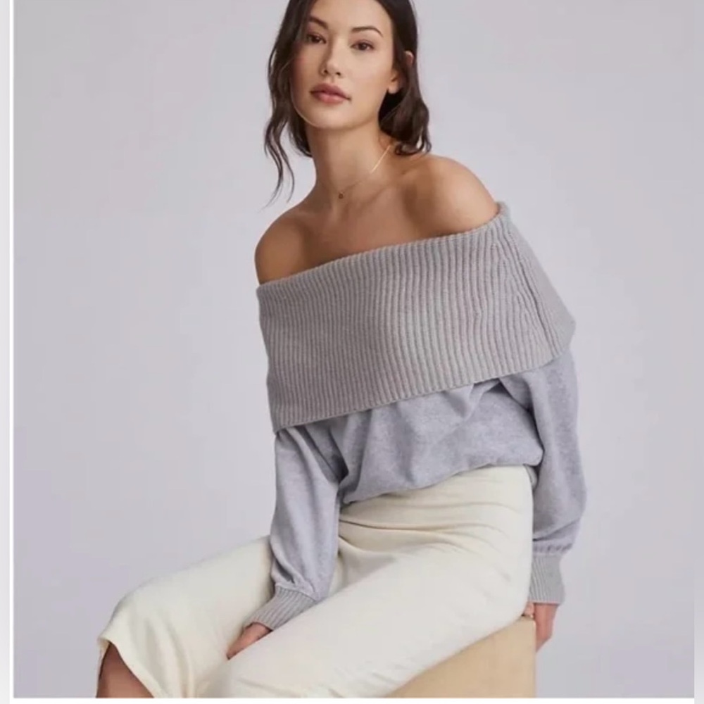 Anthropologie Off-Shoulder Gray Sweater